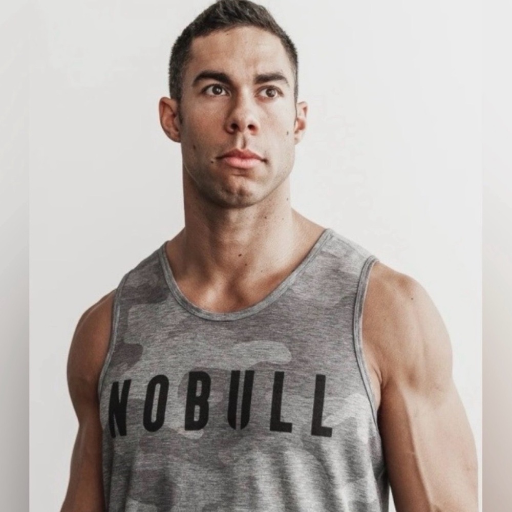 NOBULL Men’s Gray Camo Tank with Bold Logo